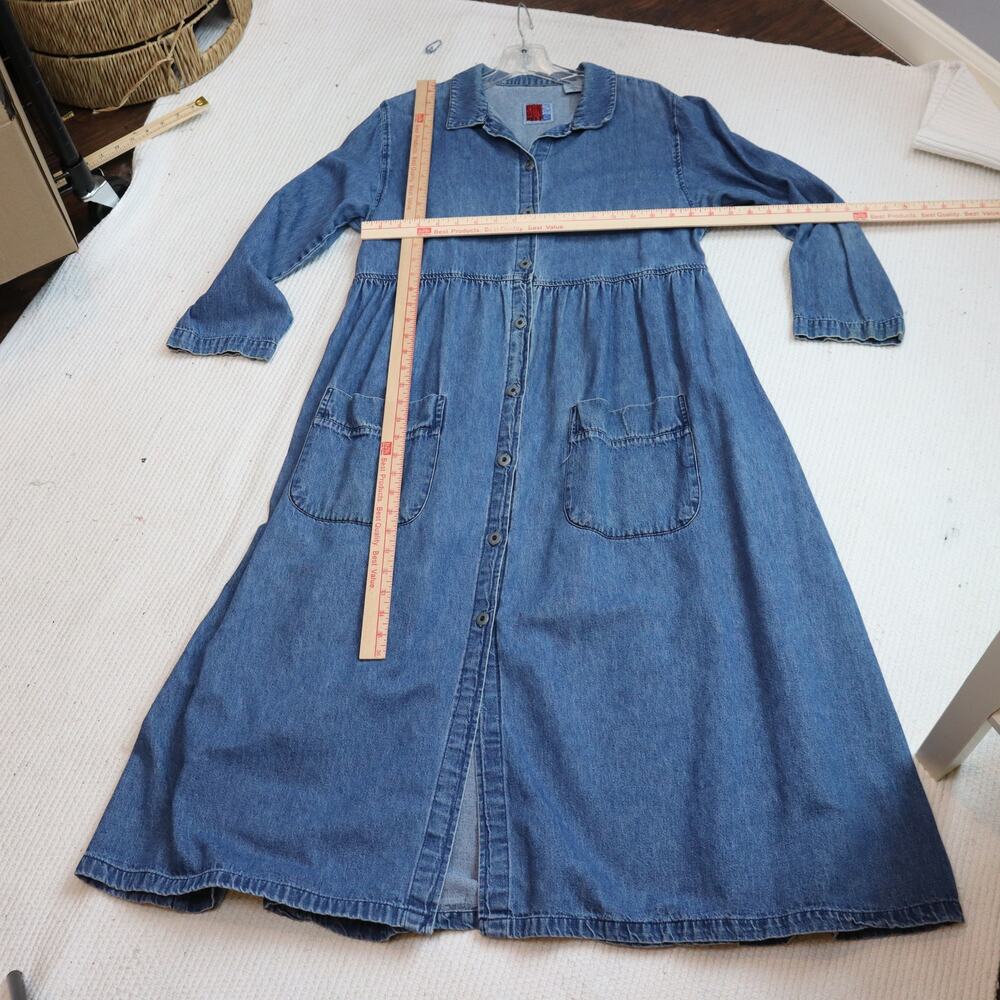 Vintage Sunbelt Denim Button Front Midi Dress | 90s Cottagecore Grunge | Size M - Picture 3 of 6